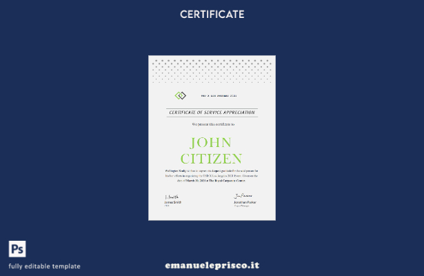 modello di certificato di servizio USA in stile verificato
